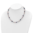 Sterling Silver Rhodium-plated 6-7mm Grey, Pink and Black Semi-Round Freshwater Cultured Pearl 18 inch Necklace, 7.25 inch Bracelet and 3-piece Button Post Earrings Set