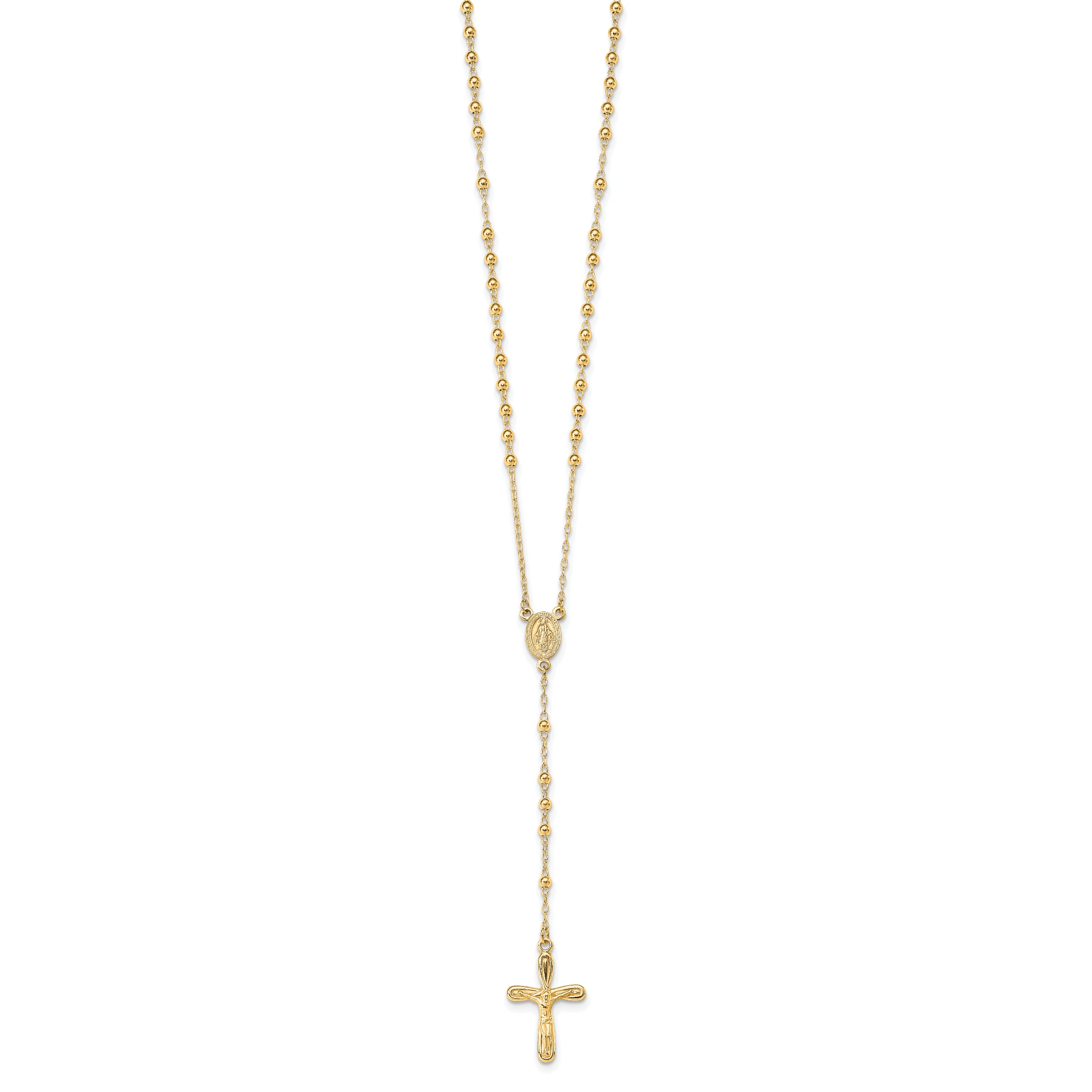 Sterling Silver Flash Gold-plated Polished Crucifix Rosary 18 inch Necklace
