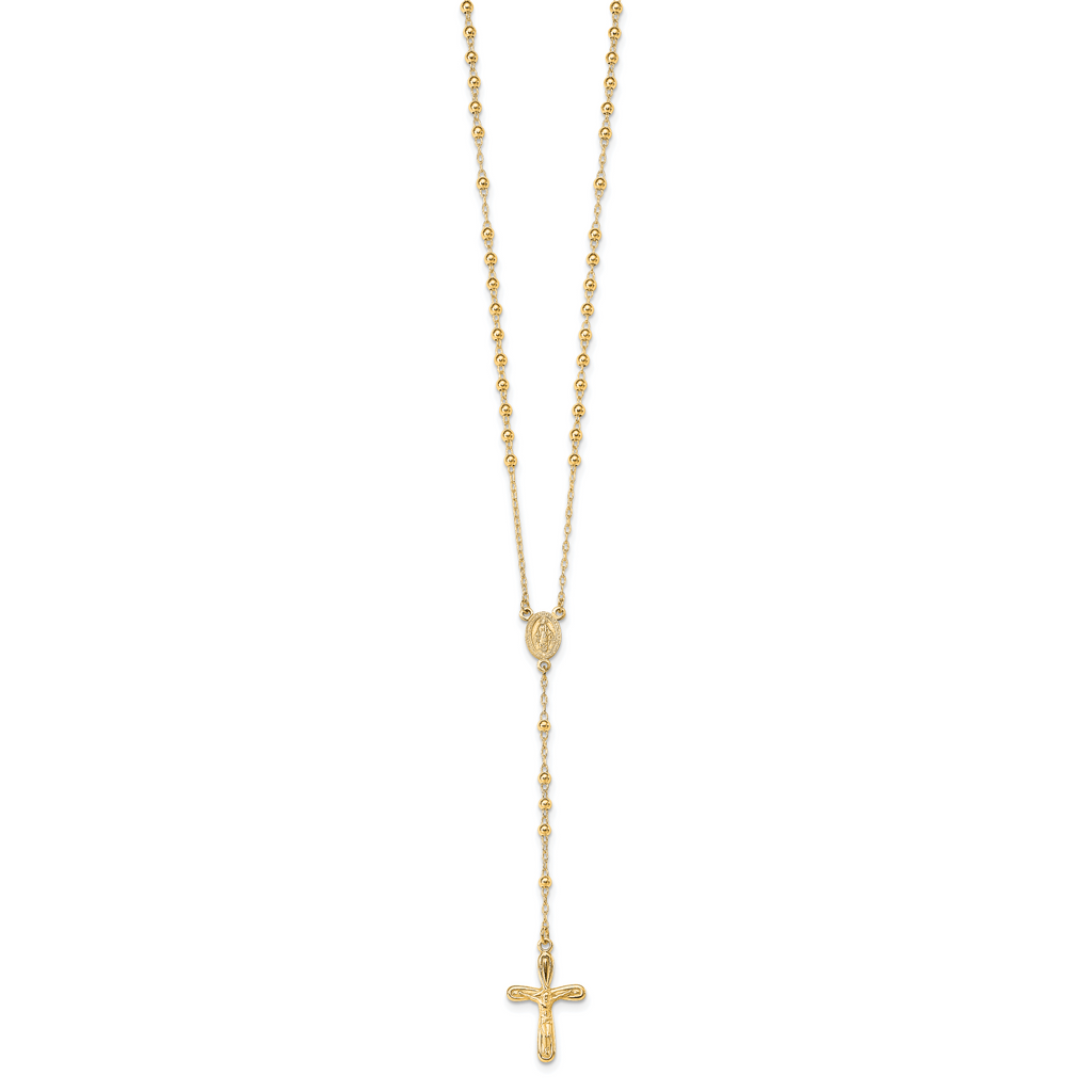 Sterling Silver Flash Gold-plated Polished Crucifix Rosary 18 inch Necklace