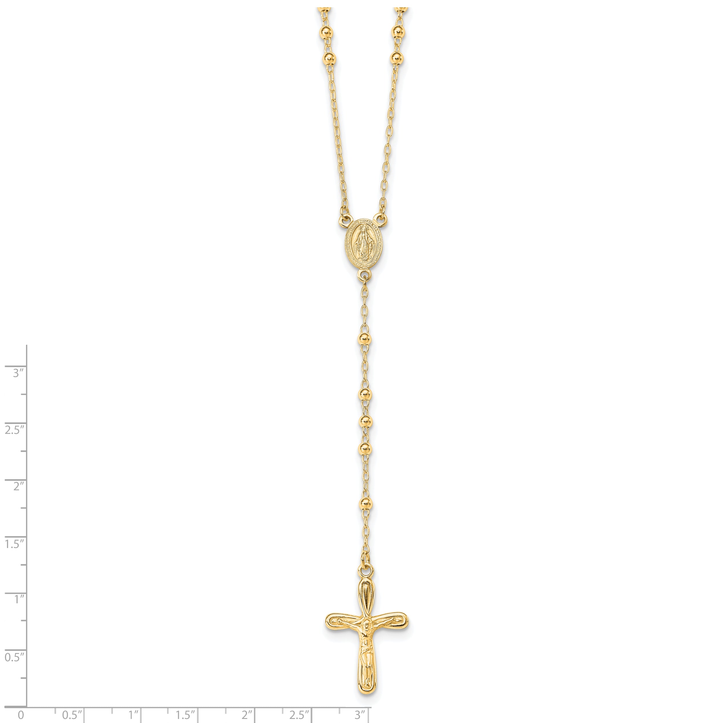 Sterling Silver Flash Gold-plated Polished Crucifix Rosary 18 inch Necklace