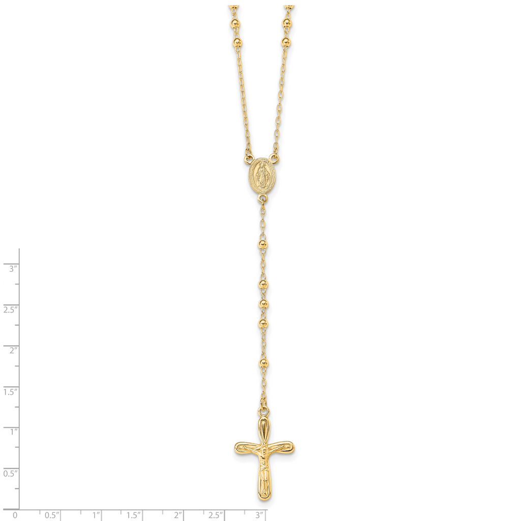 Sterling Silver Flash Gold-plated Polished Crucifix Rosary 18 inch Necklace