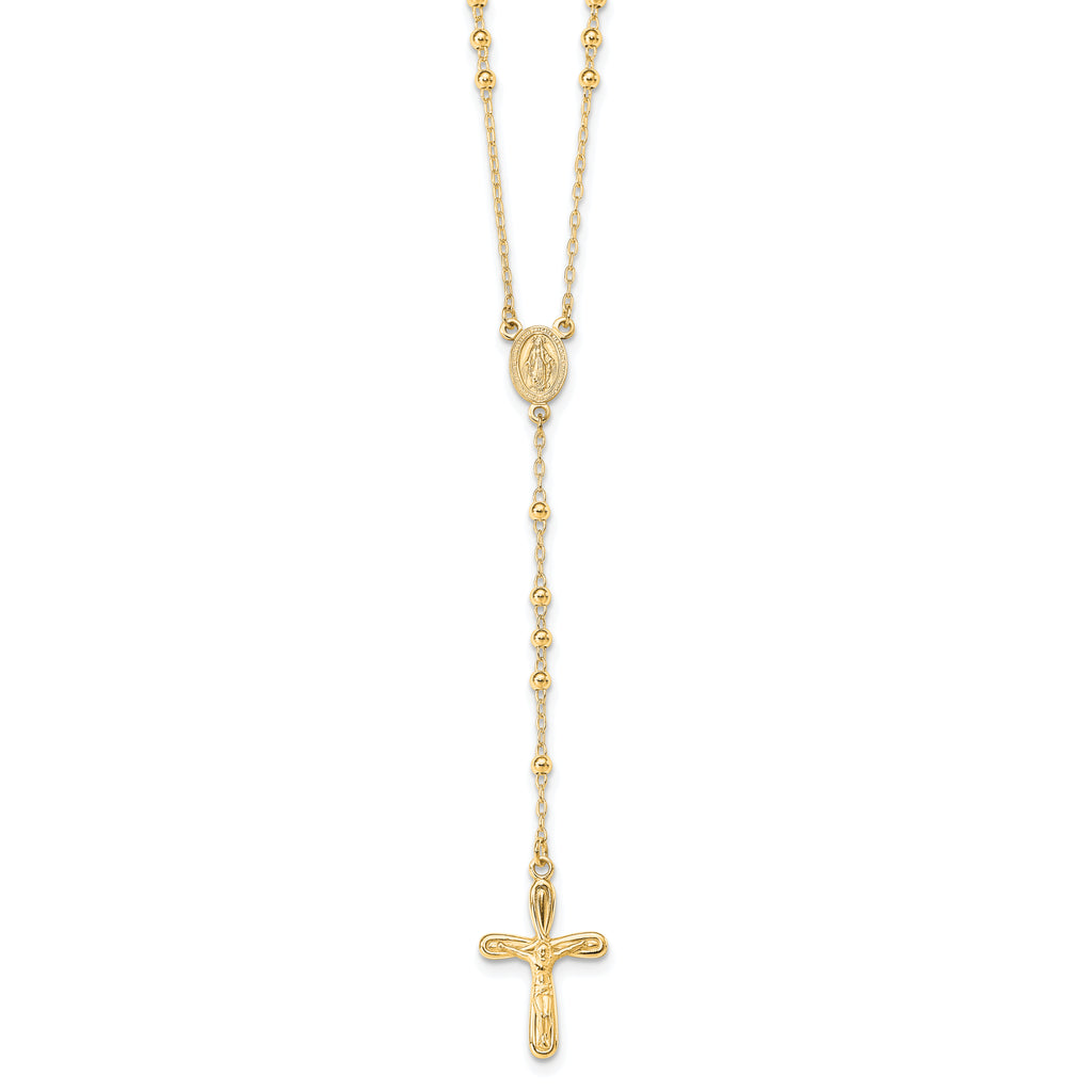 Sterling Silver Flash Gold-plated Polished Crucifix Rosary 18 inch Necklace