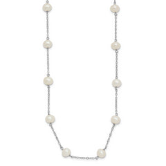 Sterling Silver Rhodium-plated 6-7mm White Near Round Freshwater Cultured Pearl 16-station 20 inch Necklace