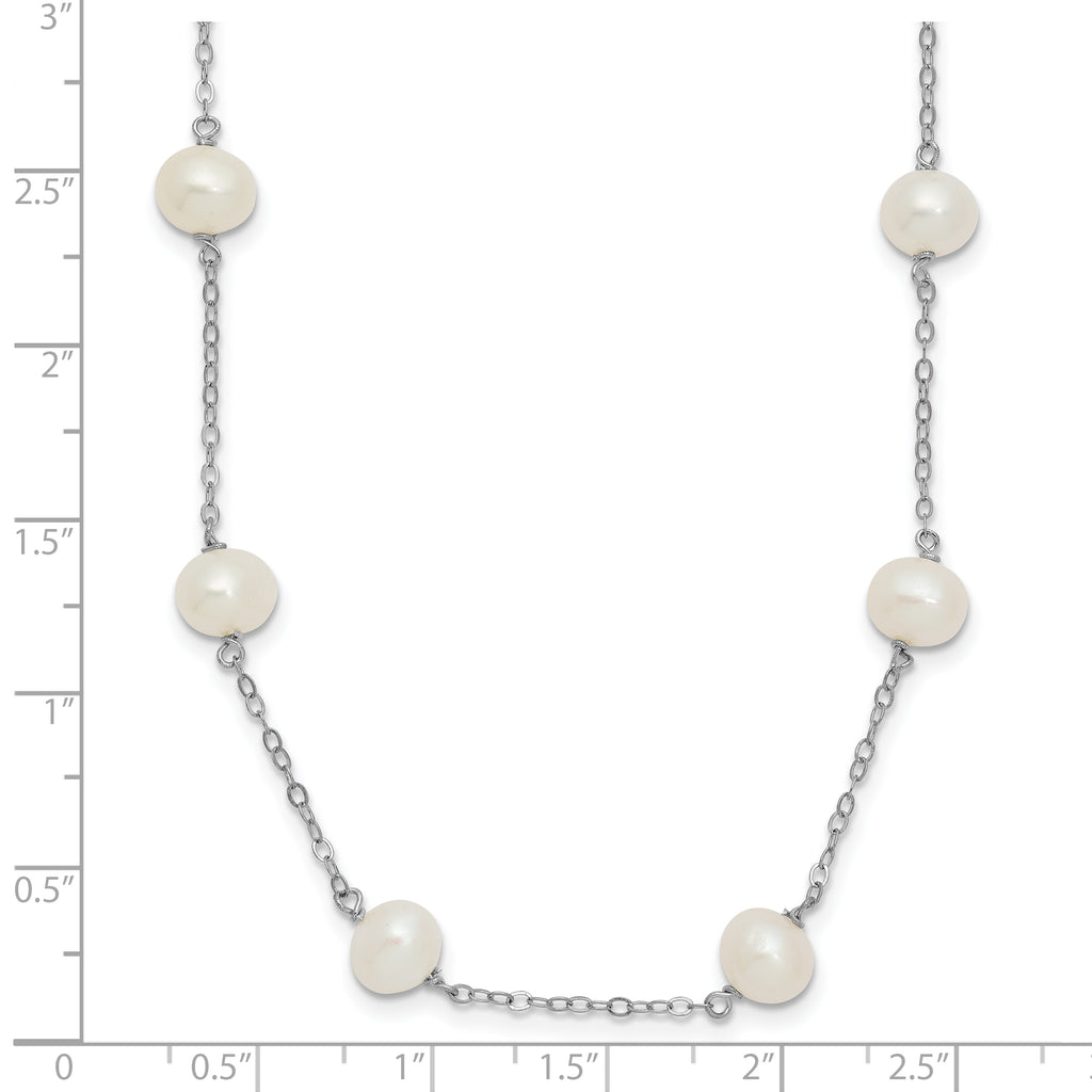 Sterling Silver Rhodium-plated 6-7mm White Near-Round Freshwater Cultured Pearl 12-Station Necklace