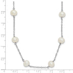 Sterling Silver Rhodium-plated 6-7mm White Near-Round Freshwater Cultured Pearl 12-Station Necklace