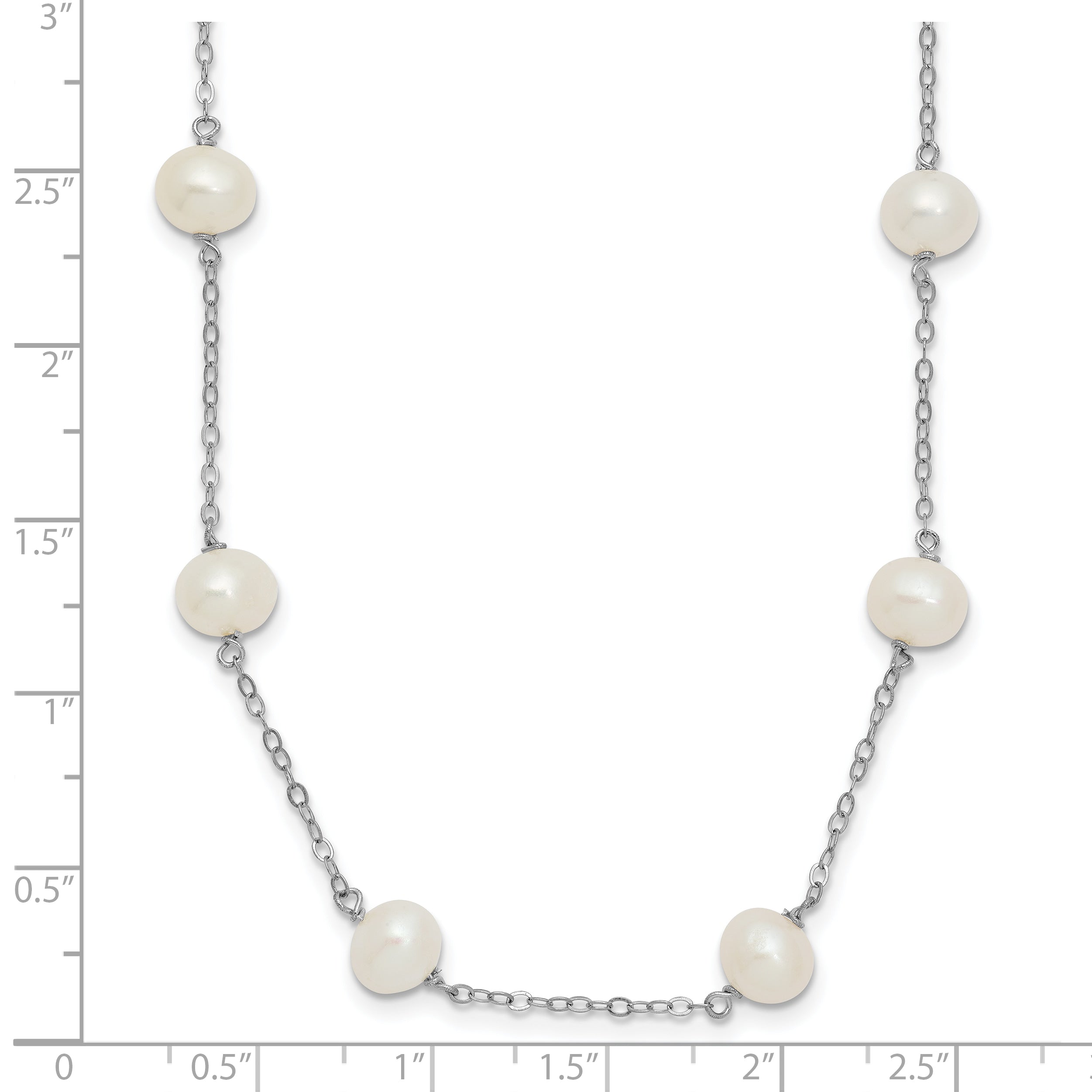Sterling Silver Rhodium-plated 6-7mm White Near-Round Freshwater Cultured Pearl 12-Station Necklace