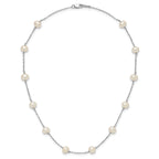 Sterling Silver Rhodium-plated 6-7mm White Near-Round Freshwater Cultured Pearl 12-Station Necklace