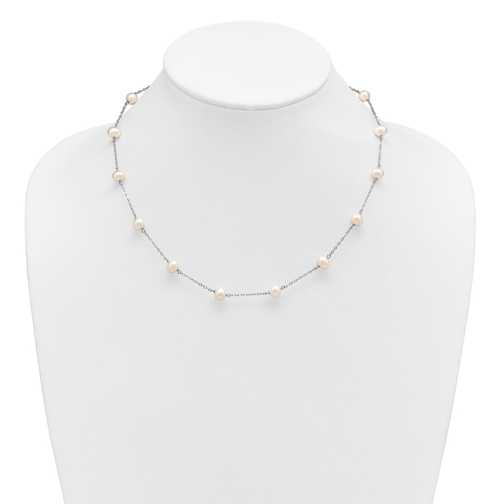Sterling Silver White Freshwater Cultured Pearl Necklace 6-7mm