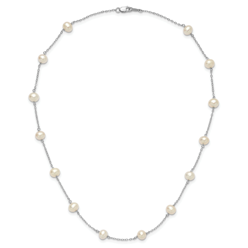 Sterling Silver White Freshwater Cultured Pearl Necklace 6-7mm