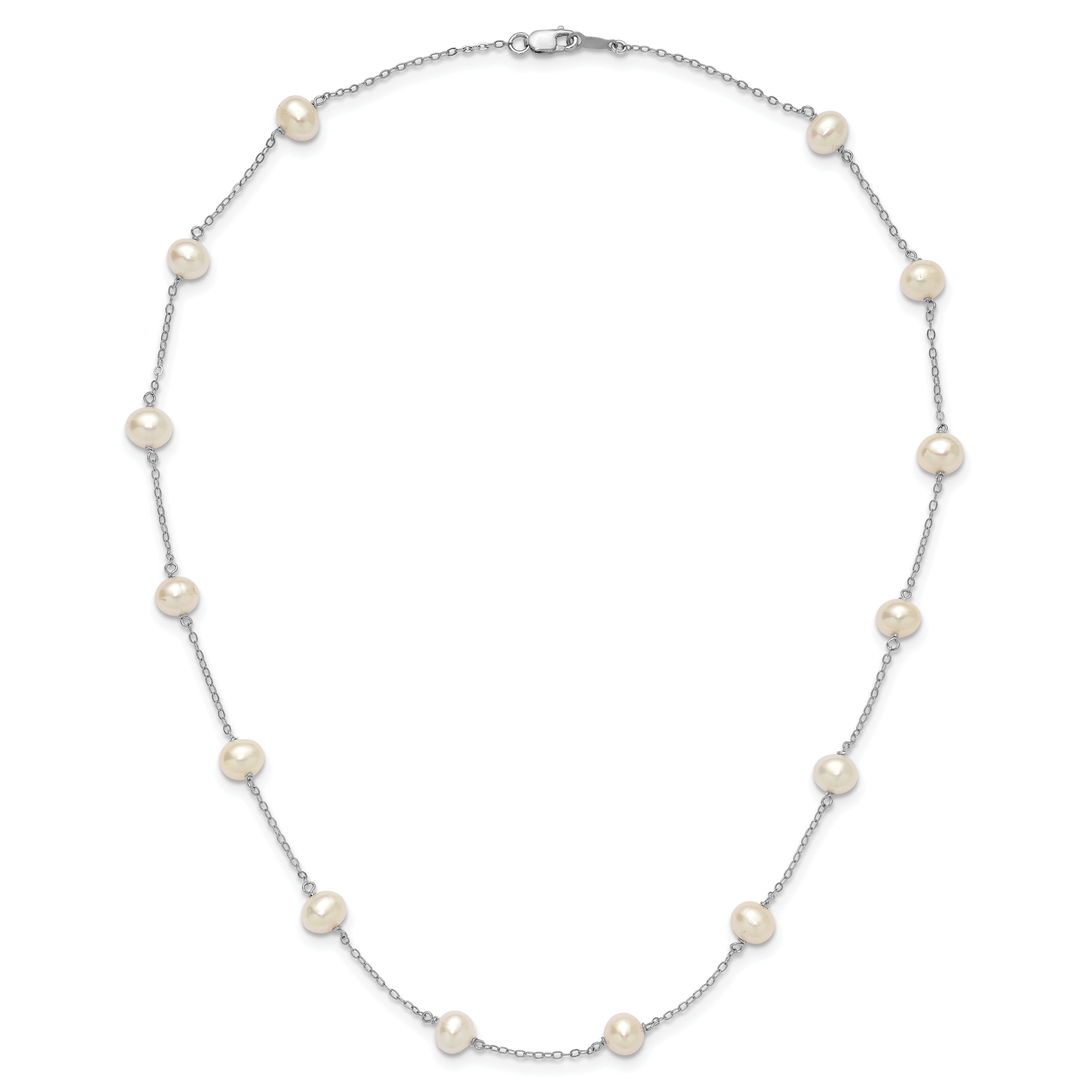Sterling Silver White Freshwater Cultured Pearl Necklace 6-7mm