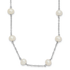 Sterling Silver Rhodium-plated 6-7mm White Near-Round Freshwater Cultured Pearl 12-Station Necklace