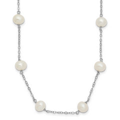 Sterling Silver Rhodium-plated 6-7mm White Near Round Freshwater Cultured Pearl 16-station 20 inch Necklace