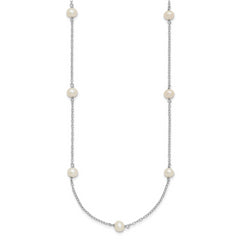 Sterling Silver Rhodium-plated White Near Round Freshwater Cultured Pearl 8-station 20 inch Necklace