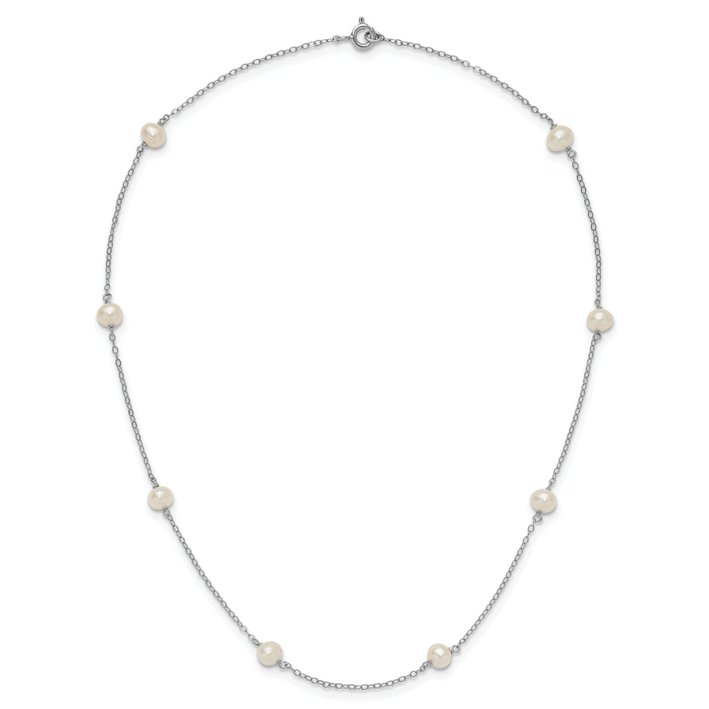 Sterling Silver Rhodium-plated 5-6mm White Near-Round Freshwater Cultured Pearl 8-Station 16 inch Necklace