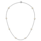 Sterling Silver Rhodium-plated 5-6mm White Near-Round Freshwater Cultured Pearl 8-Station 16 inch Necklace