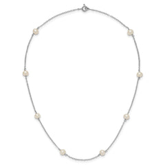 Sterling Silver Rhodium-plated 5-6mm White Near-Round Freshwater Cultured Pearl 8-Station 16 inch Necklace