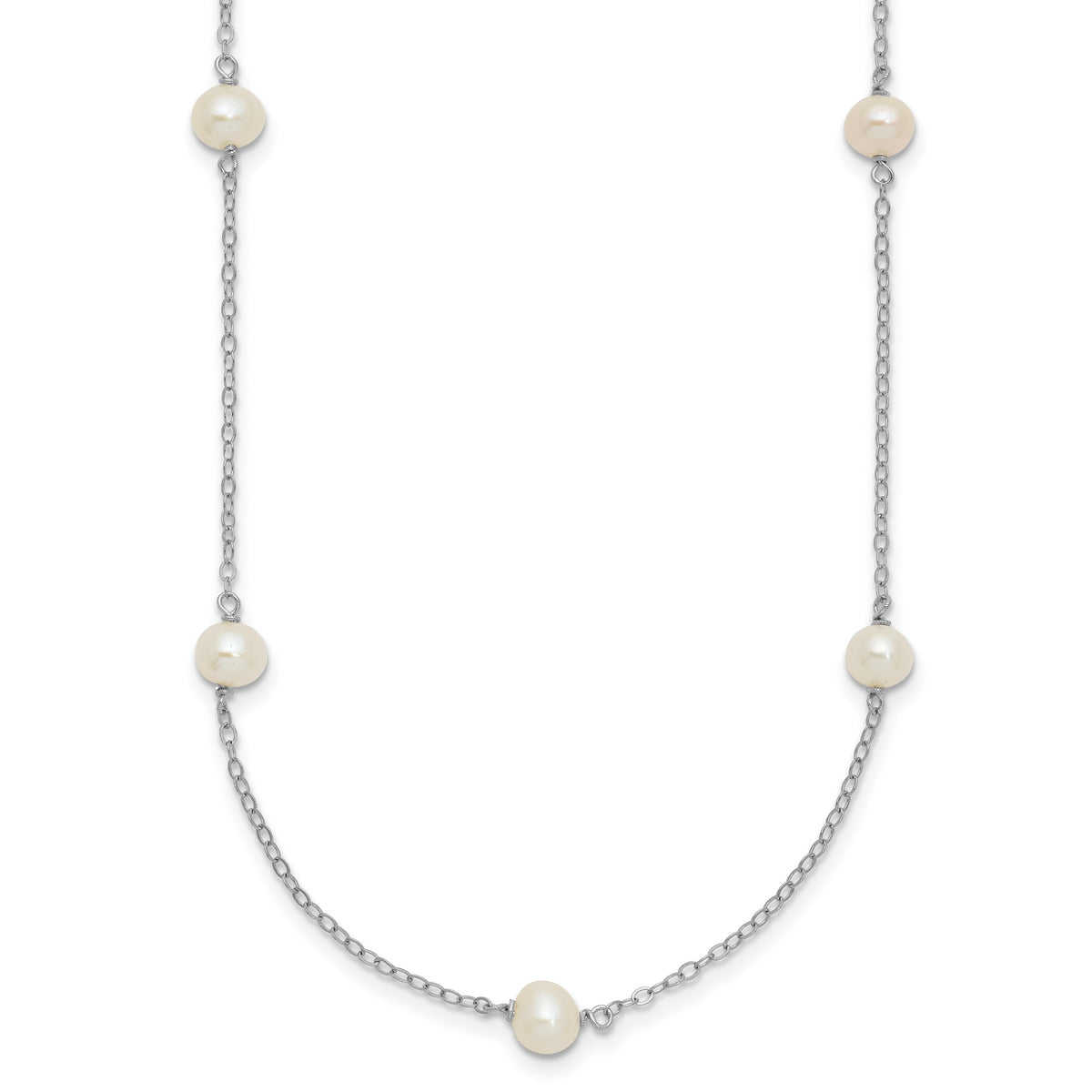 Sterling Silver Rhodium-plated White Near Round Freshwater Cultured Pearl 8-station 20 inch Necklace