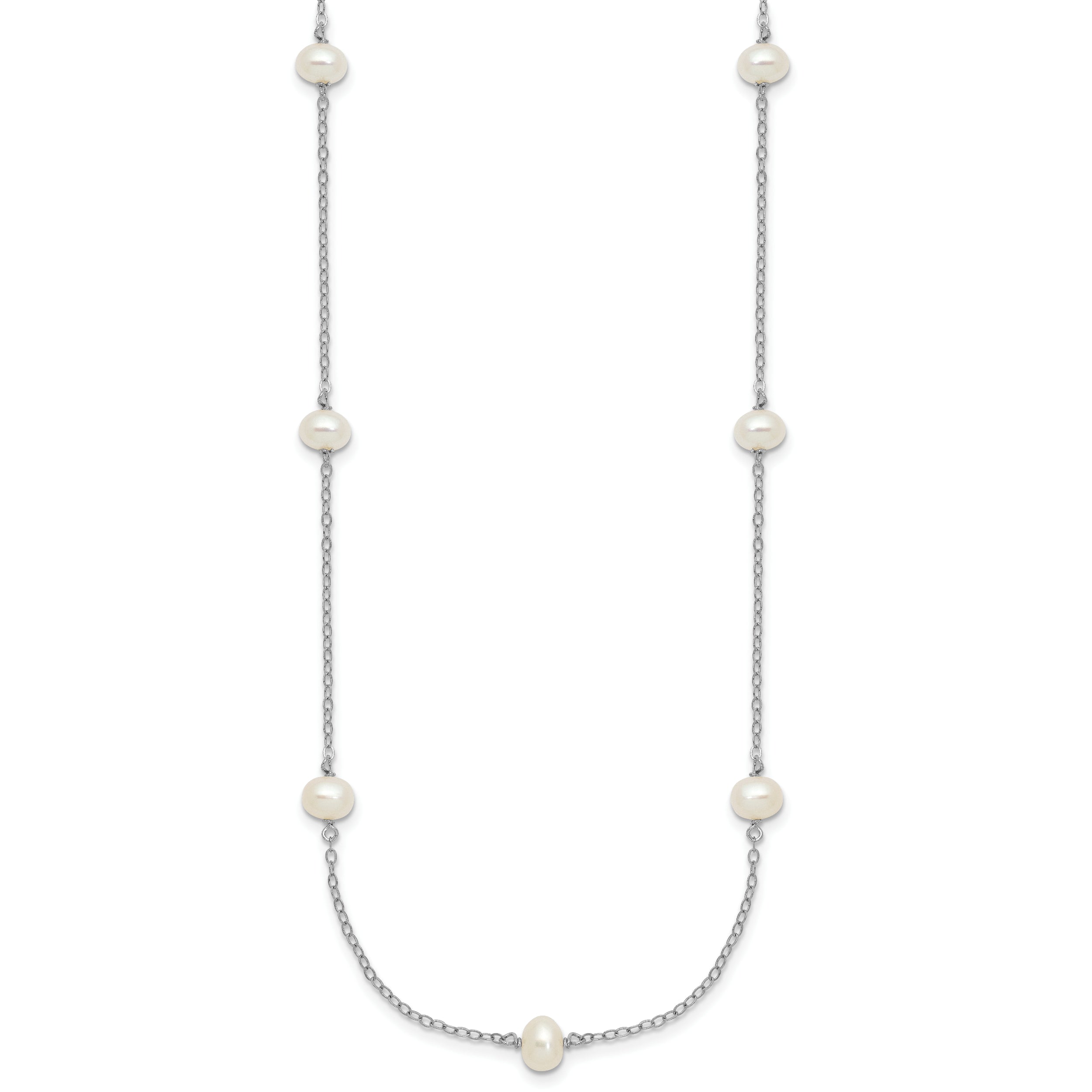 Sterling Silver Rhodium-plated 4-5mm White Near Round Freshwater Cultured Pearl 9-station 20 inch  Necklace
