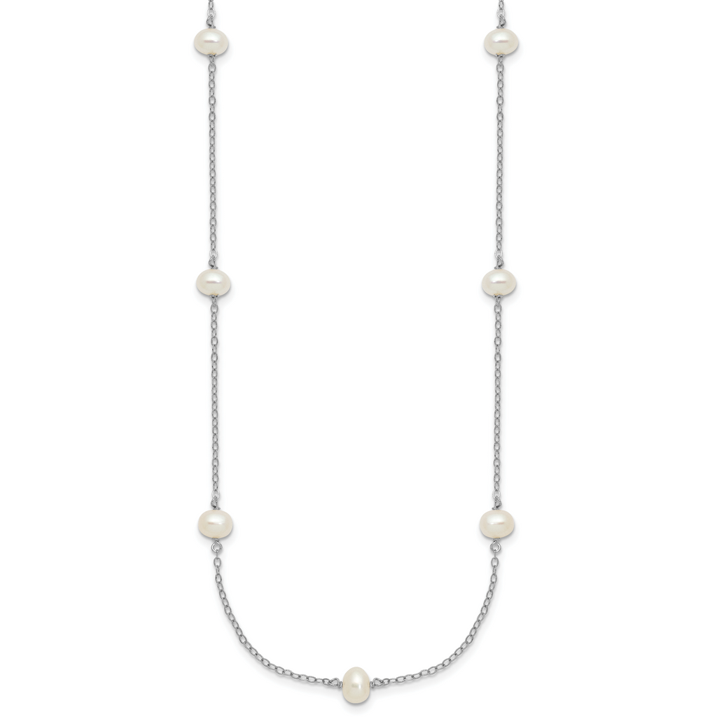 Sterling Silver Rhodium-plated 4-5mm White Near Round Freshwater Cultured Pearl 9-station 20 inch  Necklace