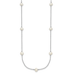 Sterling Silver Rhodium-plated 4-5mm White Near Round Freshwater Cultured Pearl 9-station 20 inch  Necklace