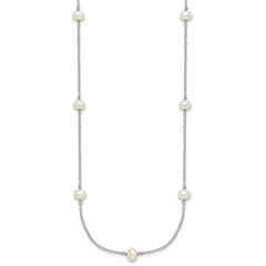 Sterling Silver Rhodium-plated 4-5mm White Near Round Freshwater Cultured Pearl 9-station 20 inch  Necklace