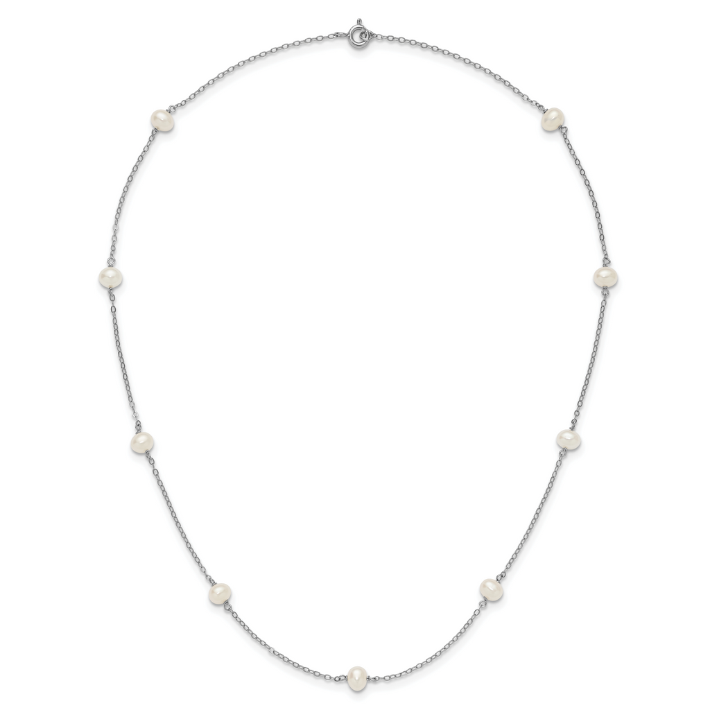 Sterling Silver Rhodium-plated 4-5mm White Near Round Freshwater Cultured Pearl 9-station 20 inch  Necklace