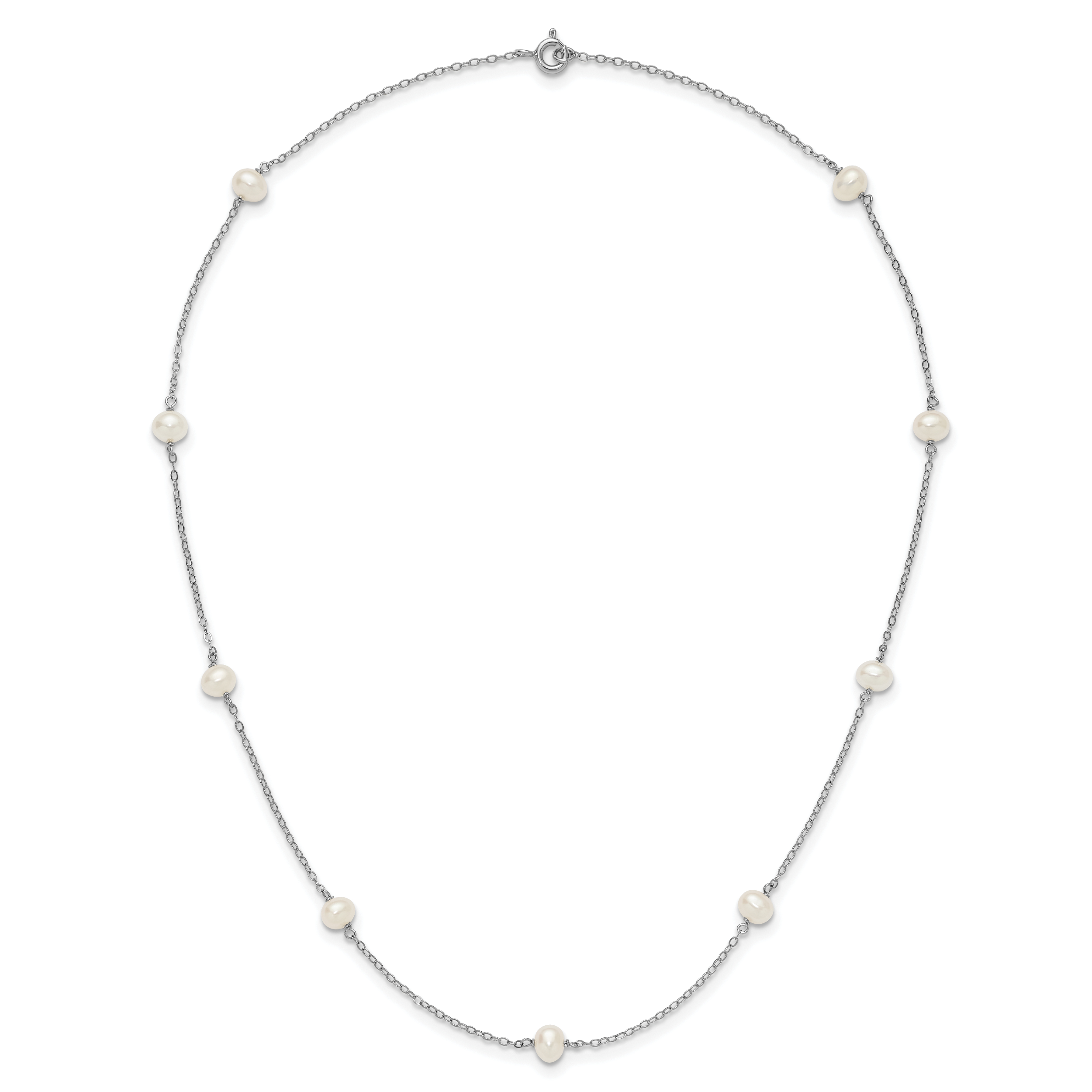 Sterling Silver Rhodium-plated 4-5mm White Near Round Freshwater Cultured Pearl 9-station 20 inch  Necklace