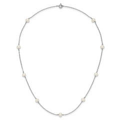 Sterling Silver Rhodium-plated 4-5mm White Near Round Freshwater Cultured Pearl 9-station 20 inch  Necklace