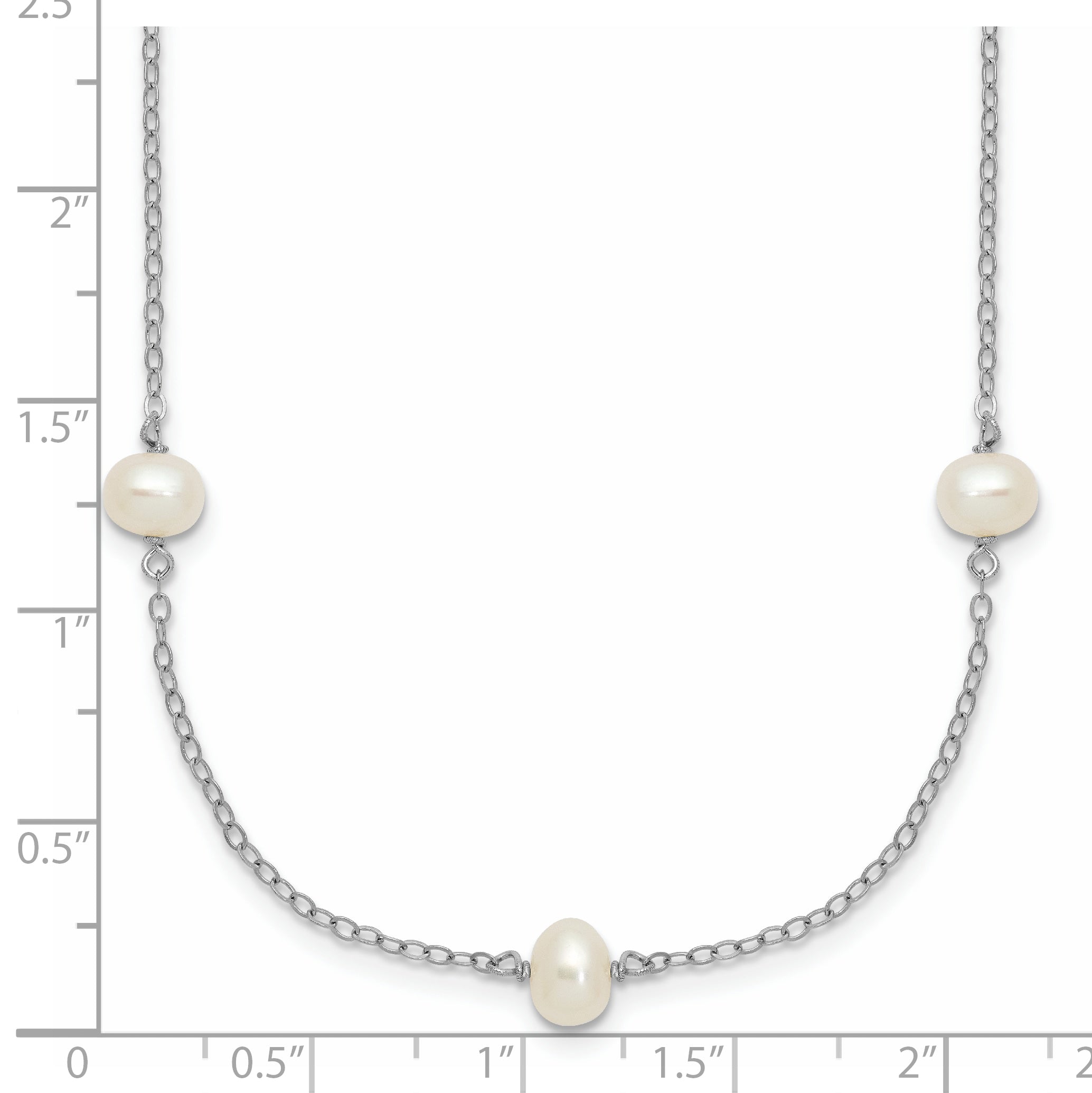 Sterling Silver Rhodium-plated 4-5mm White Near Round Freshwater Cultured Pearl 9-station 20 inch  Necklace
