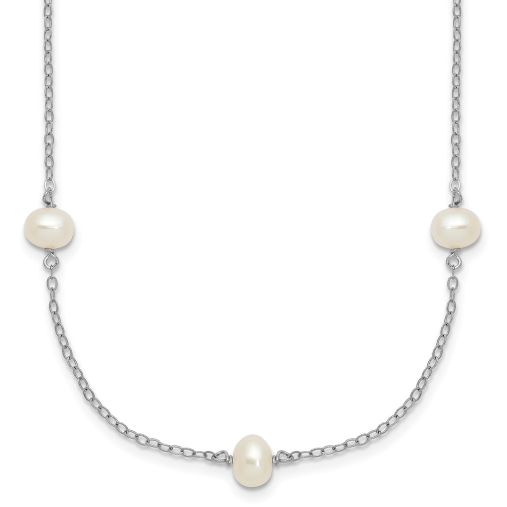 Sterling Silver Rhodium-plated 4-5mm White Near Round Freshwater Cultured Pearl 9-station 20 inch  Necklace