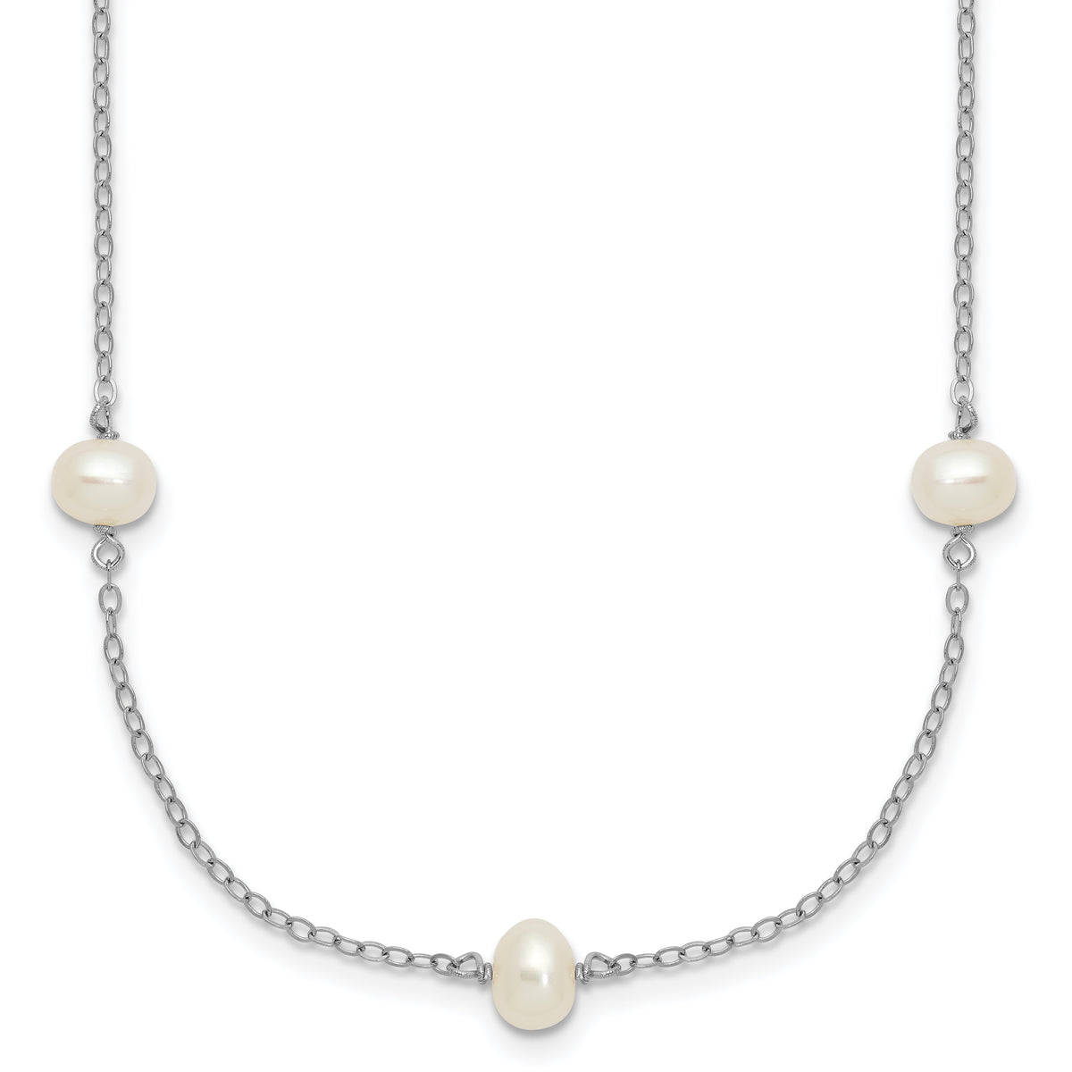 Sterling Silver Rhodium-plated 4-5mm White Near Round Freshwater Cultured Pearl 9-station 20 inch  Necklace