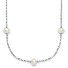 Sterling Silver Rhodium-plated 4-5mm White Near Round Freshwater Cultured Pearl 9-station 20 inch  Necklace