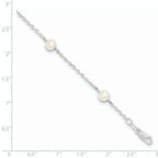 Sterling Silver Rhodium-plated 5-6mm White Freshwater Cultured Pearl 3-Stations 7.5 inch Bracelet