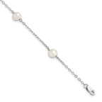 Sterling Silver Rhodium-plated 5-6mm White Freshwater Cultured Pearl 3-Stations 7.5 inch Bracelet