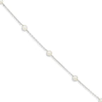Sterling Silver Rhodium-plated 5-6mm White Freshwater Cultured Pearl 3-Stations 7.5 inch Bracelet