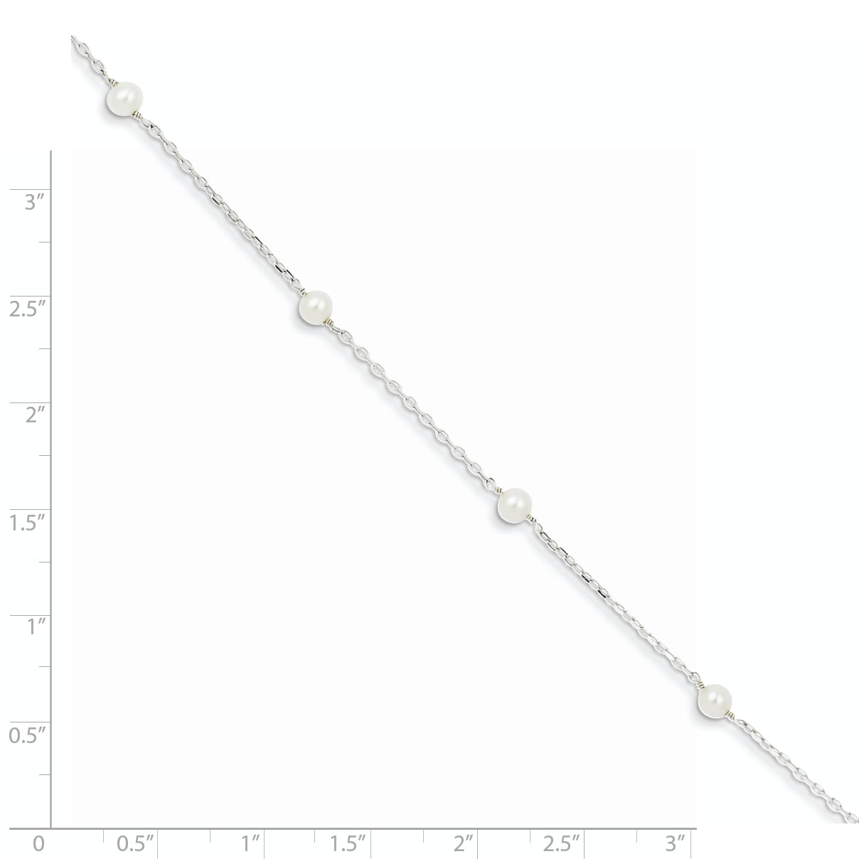 Sterling Silver Rhodium-plated 5-6mm White Round Freshwater Cultured Pearl 5-Station 7 inch Bracelet