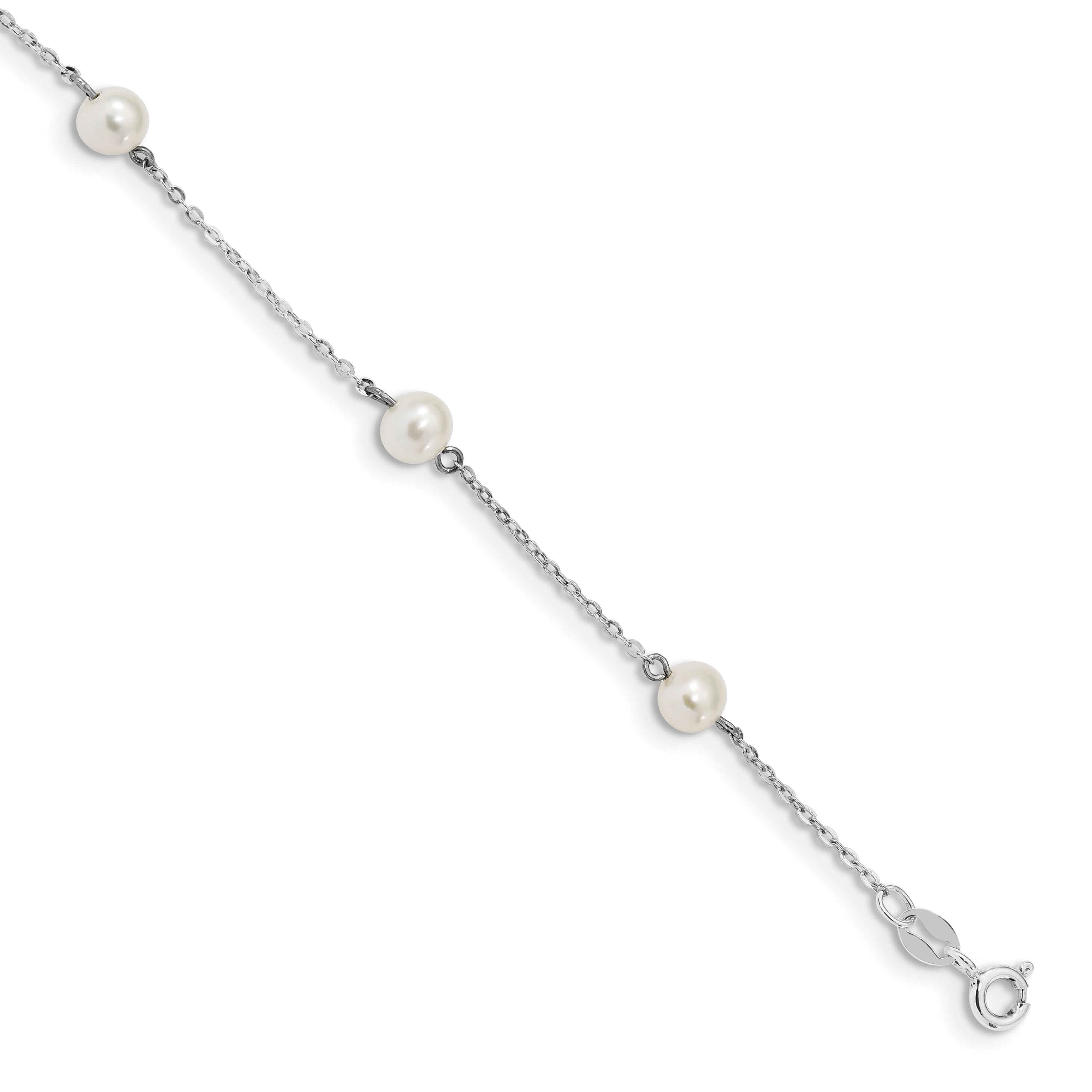 Sterling Silver Rhodium-plated 5-6mm White Round Freshwater Cultured Pearl 5-Station 7 inch Bracelet Main image