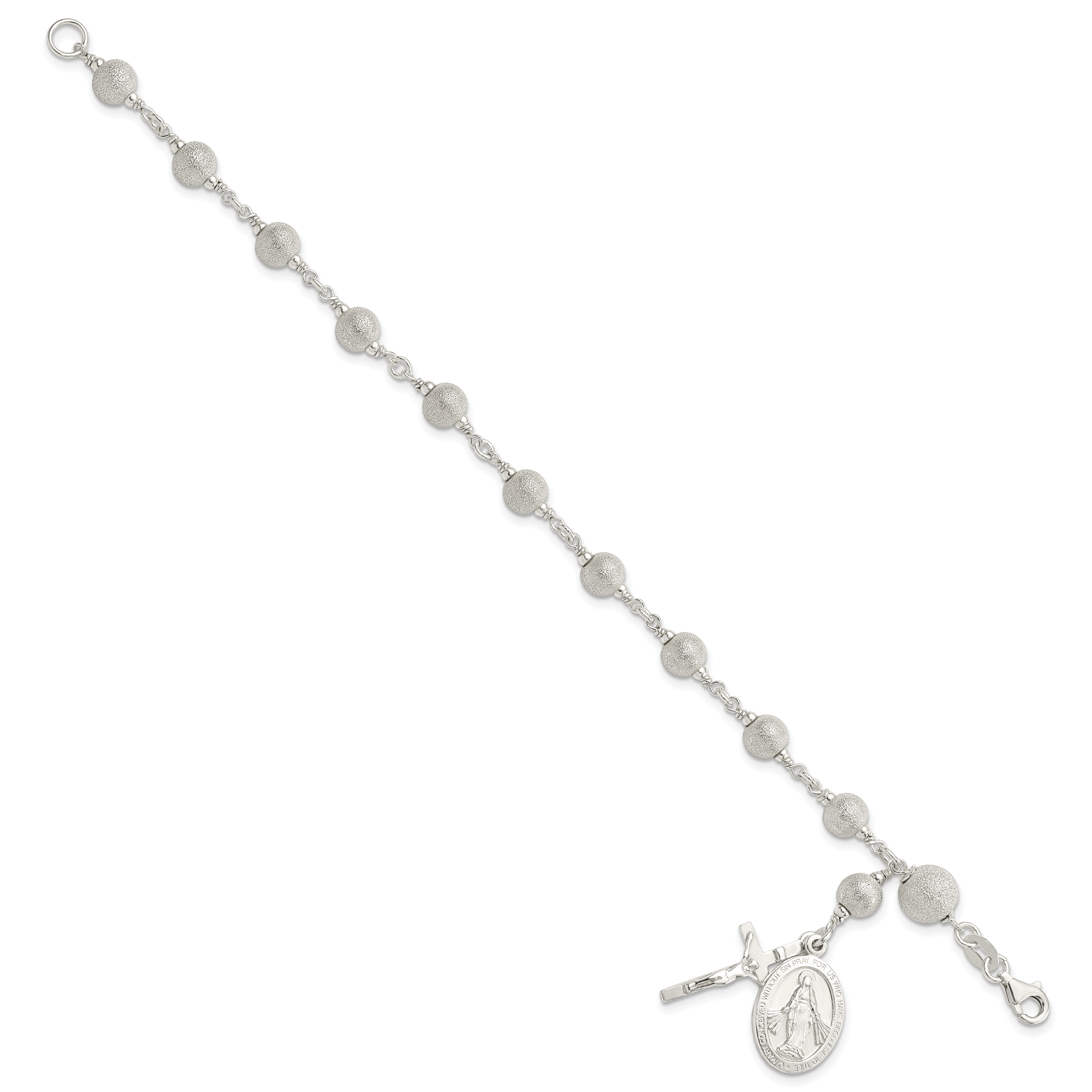 Sterling Silver Polished Laser-cut Rosary Bracelet Secondary image