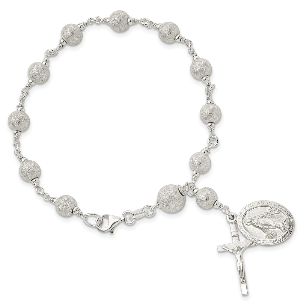 Laser-Cut Rosary Bead Bracelet in Sterling Silver, 7.8 Inch - Sophia Jewelers