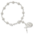 Laser-Cut Rosary Bead Bracelet in Sterling Silver, 7.8 Inch - Sophia Jewelers
