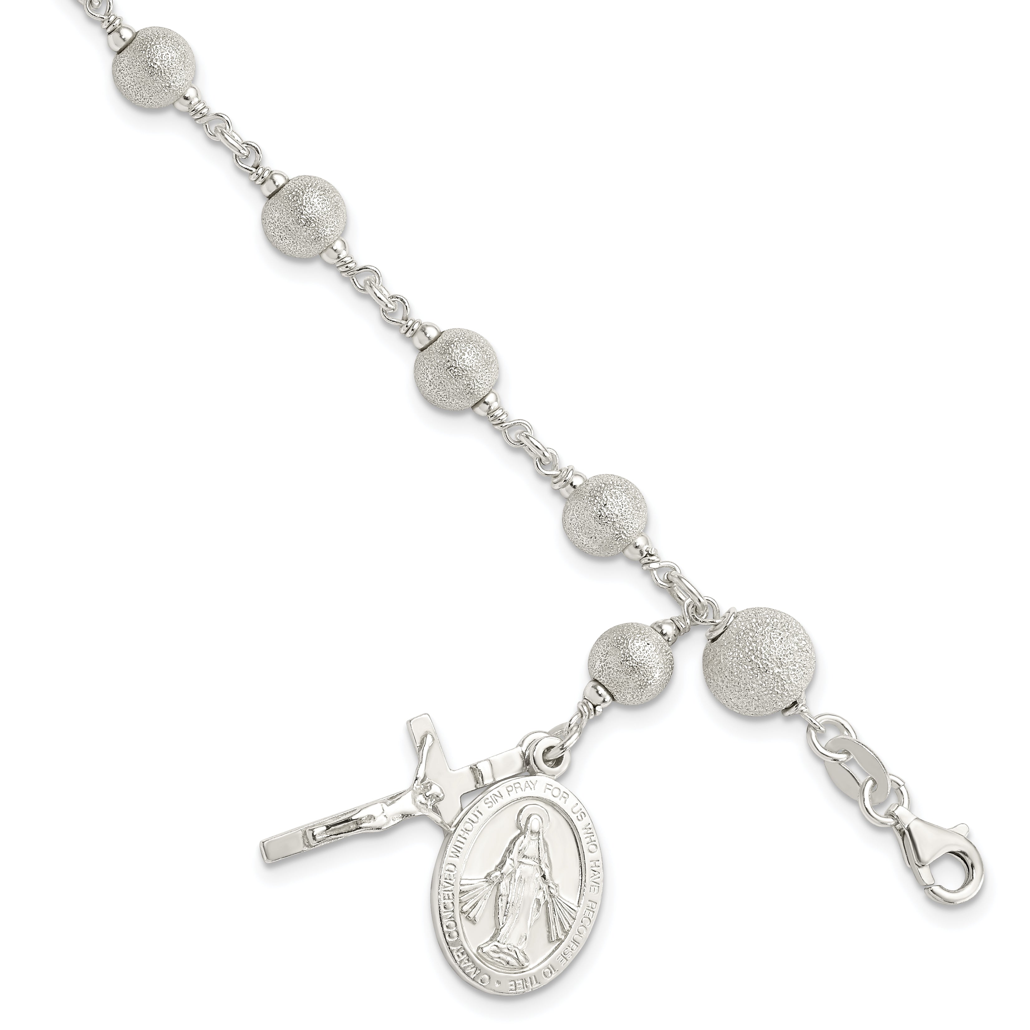 Sterling Silver Polished Laser-cut Rosary Bracelet Main image