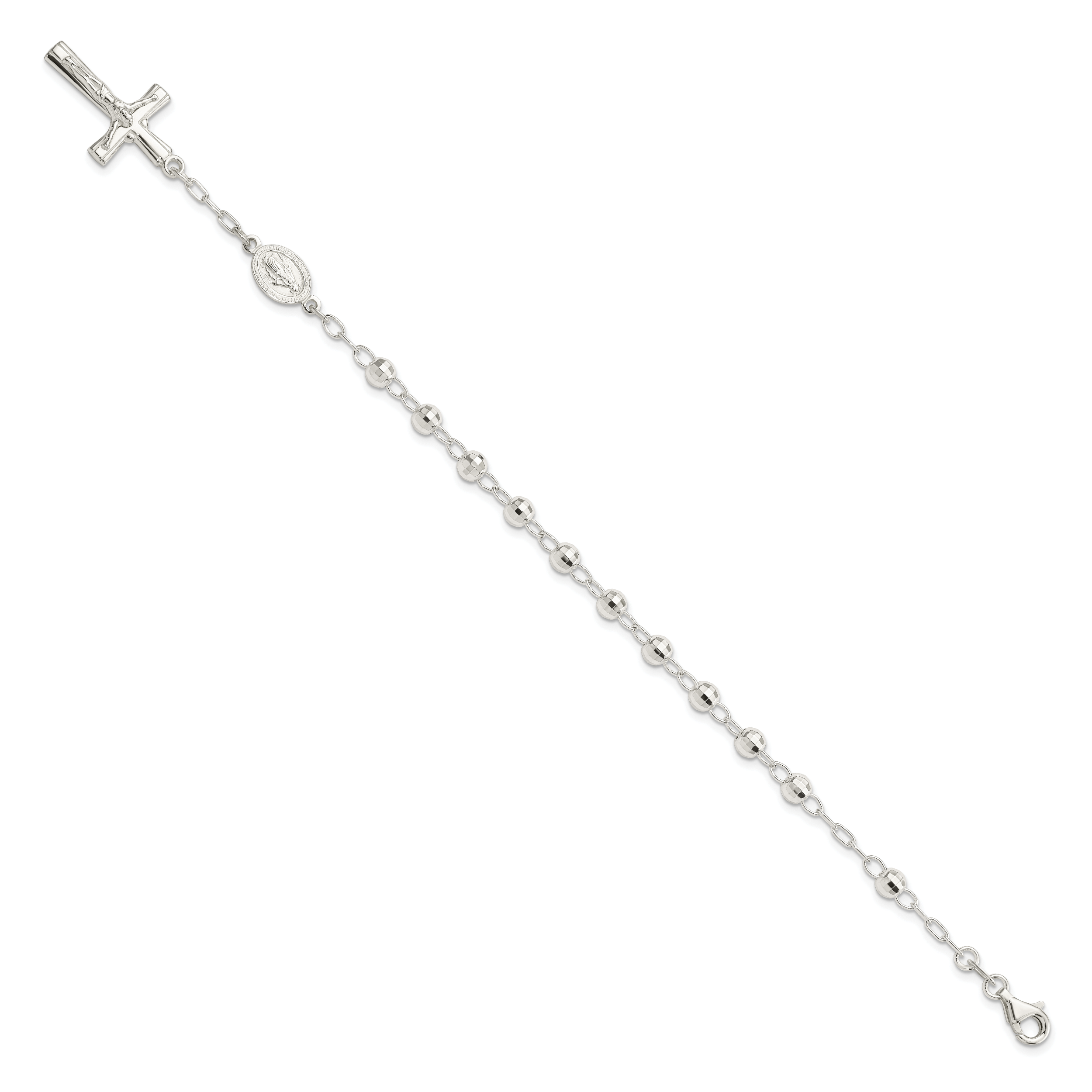 Sterling Silver Polished Beaded Rosary 7.5 inch Bracelet Secondary image