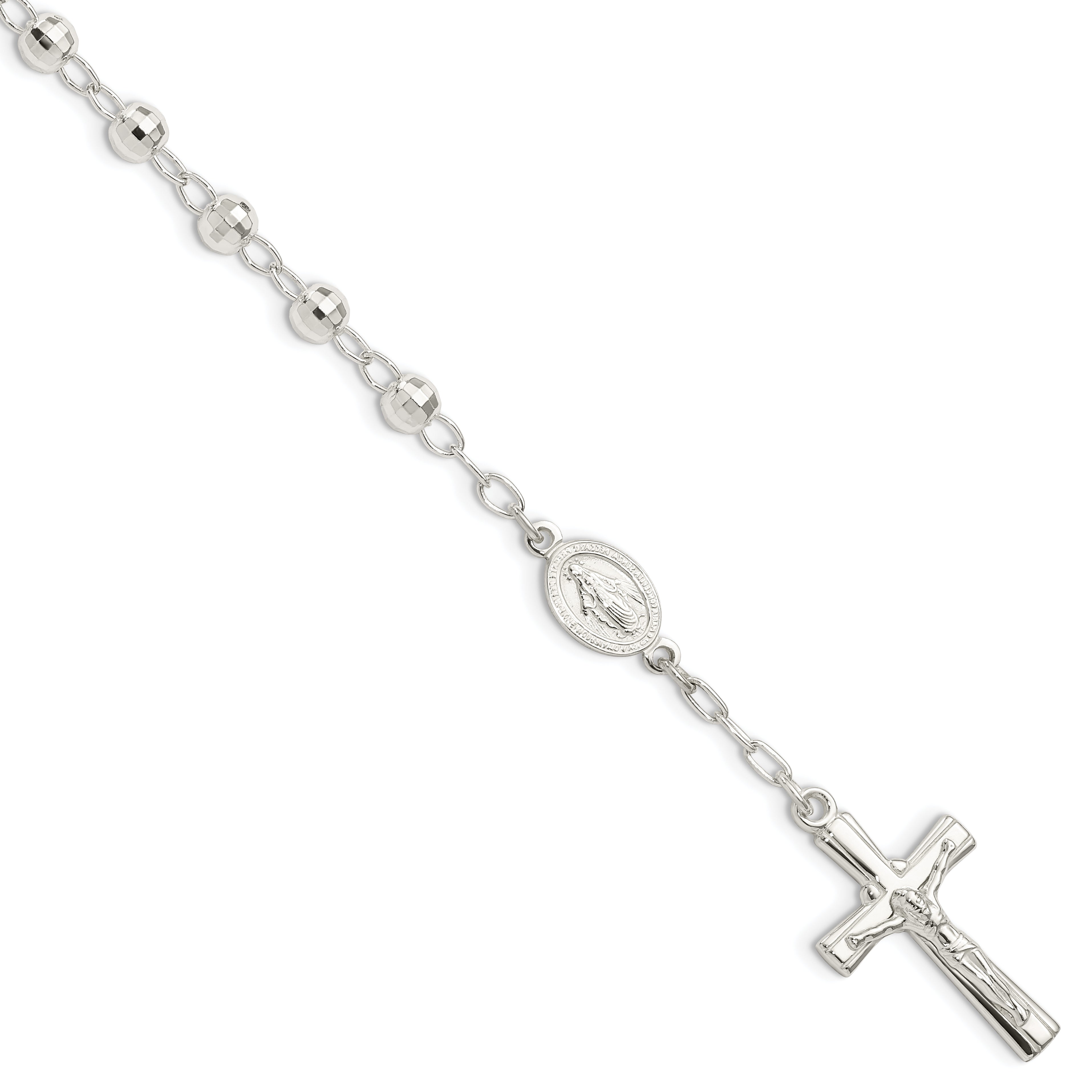 Sterling Silver Polished Beaded Rosary 7.5 inch Bracelet Main image