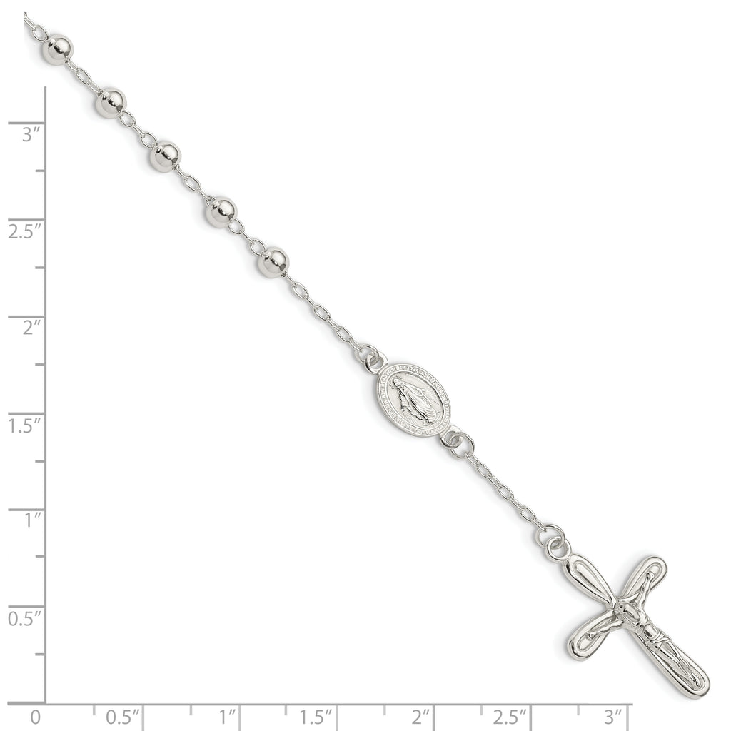 Sterling Silver Polished Beaded Single Decade Rosary 7.5 inch Bracelet