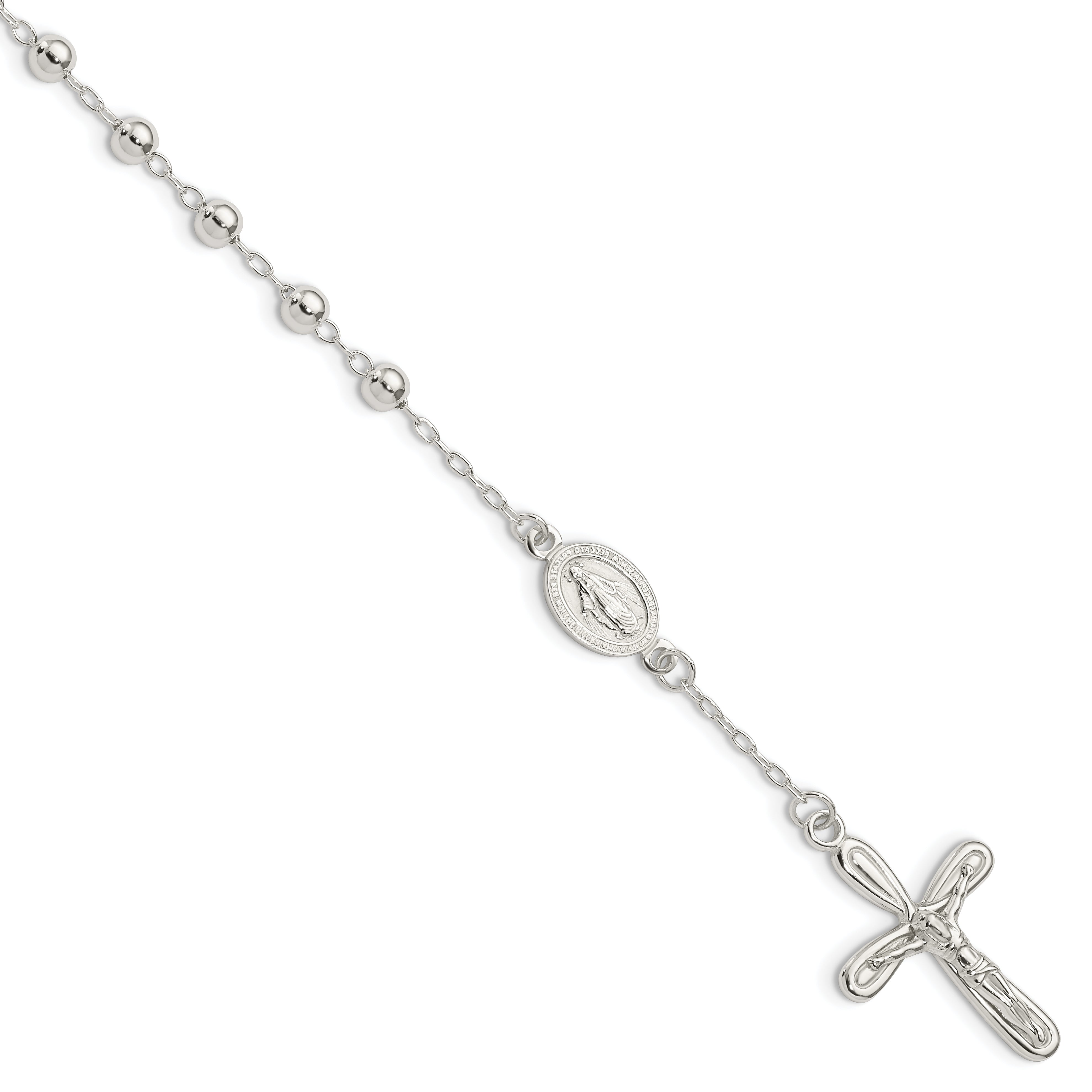 Sterling Silver Polished Beaded Single Decade Rosary 7.5 inch Bracelet Main image