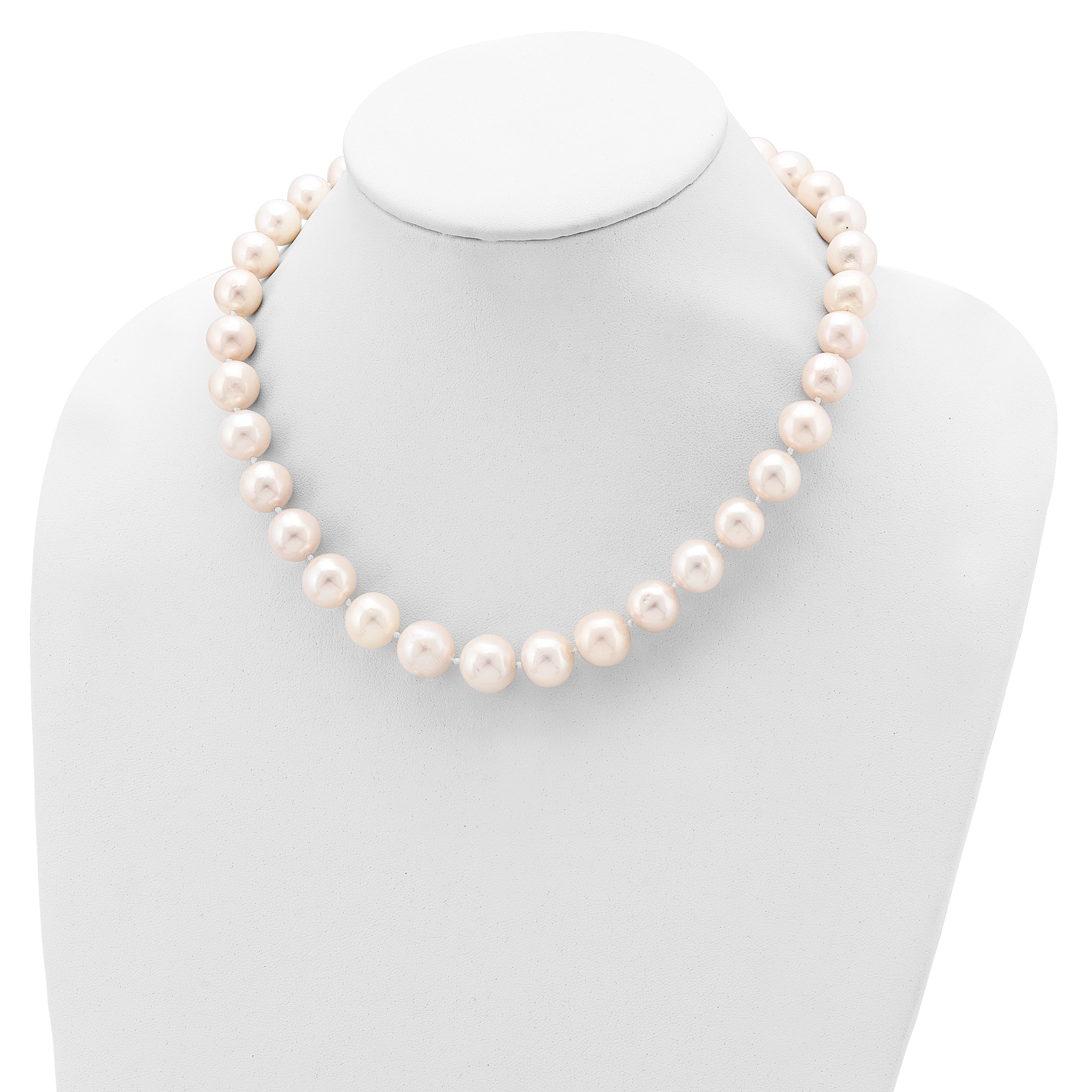 Sterling Silver Rhodium-plated 11-12mm White Near-Round Freshwater Cultured Pearl 24 inch Necklace