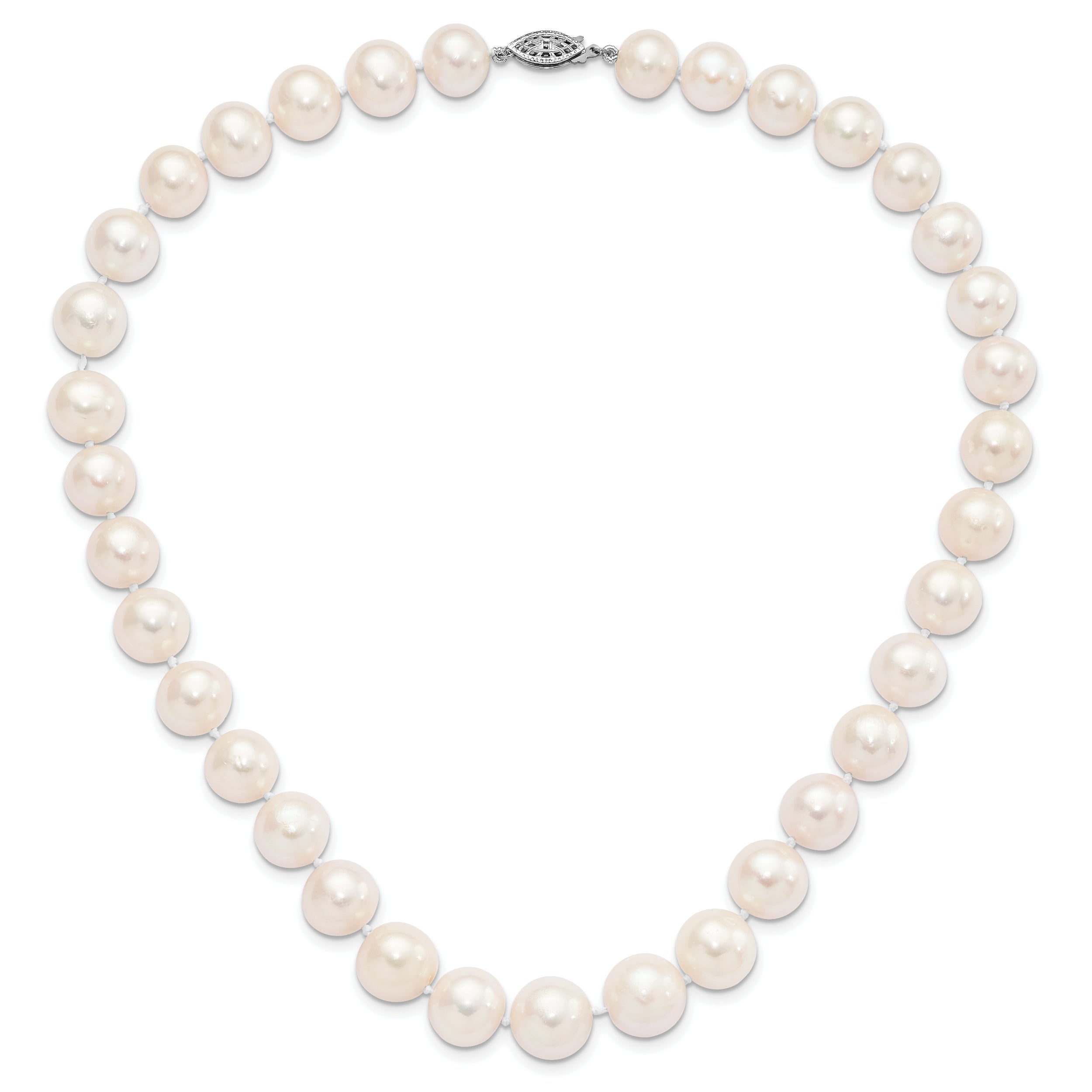 Sterling Silver Rhodium-plated 11-12mm White Near-Round Freshwater Cultured Pearl 24 inch Necklace