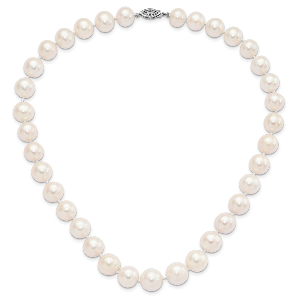 Sterling Silver Rhodium-plated 11-12mm White Near-Round Freshwater Cultured Pearl 24 inch Necklace