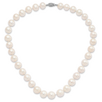 Sterling Silver Rhodium-plated 11-12mm White Near-Round Freshwater Cultured Pearl 24 inch Necklace