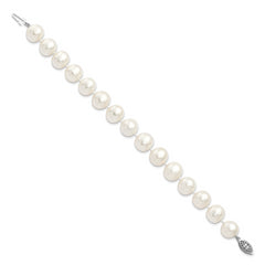 Sterling Silver Rhodium-plated 11-12mm White Near-Round Freshwater Cultured Pearl 7.25 inch Bracelet